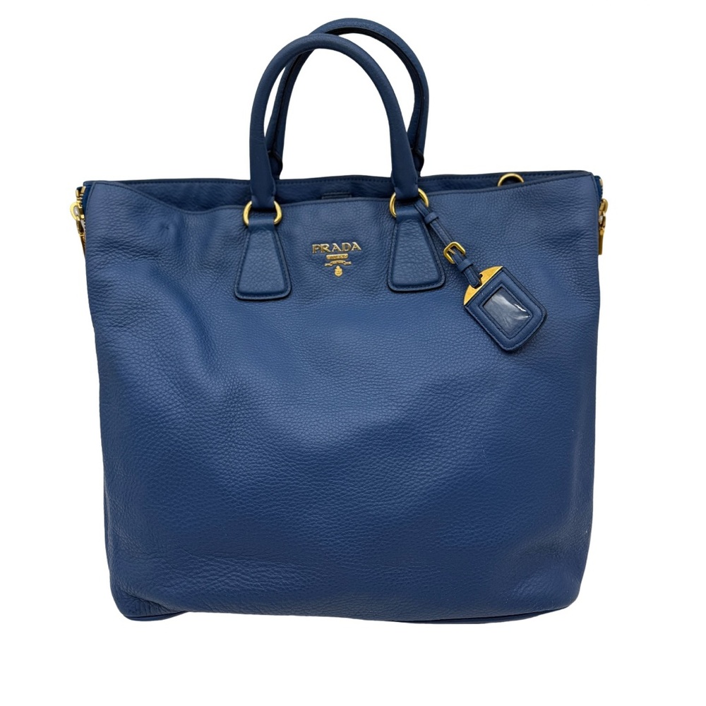 Prada Vitello Dino Side Zip Tote - Blue